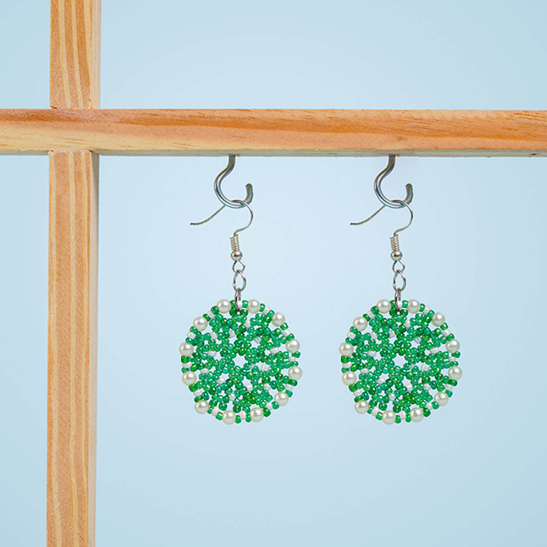 Green Meenakari-Inspired Bead Earrings