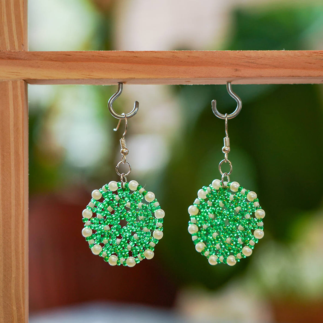 Green Meenakari-Inspired Bead Earrings