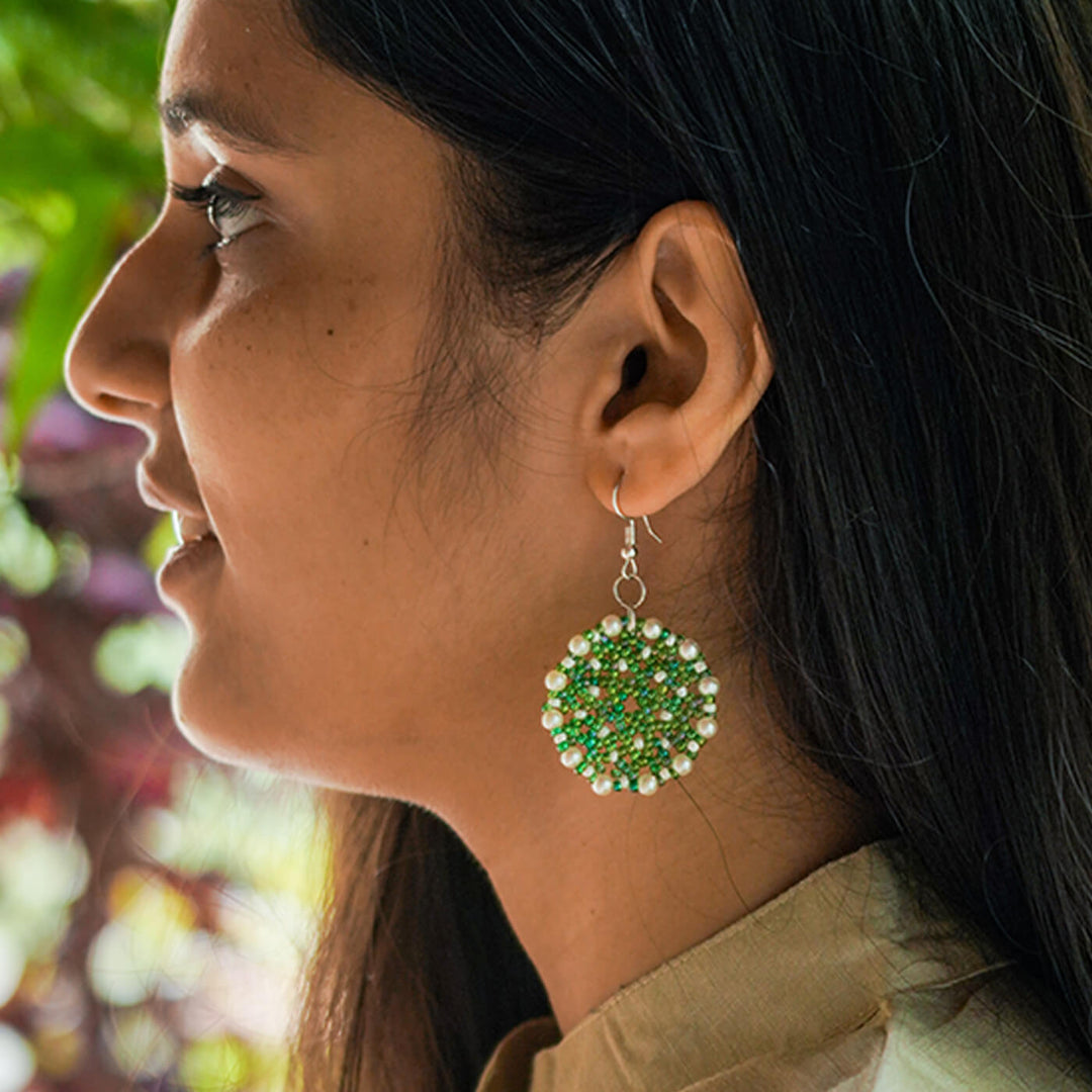 Green Meenakari-Inspired Bead Earrings