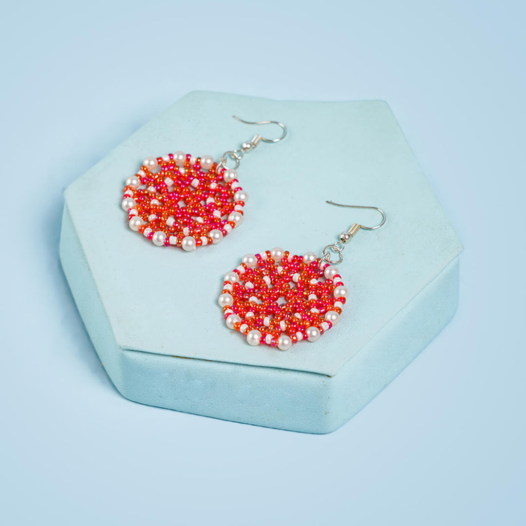 Red Meenakari-Inspired Bead Earrings