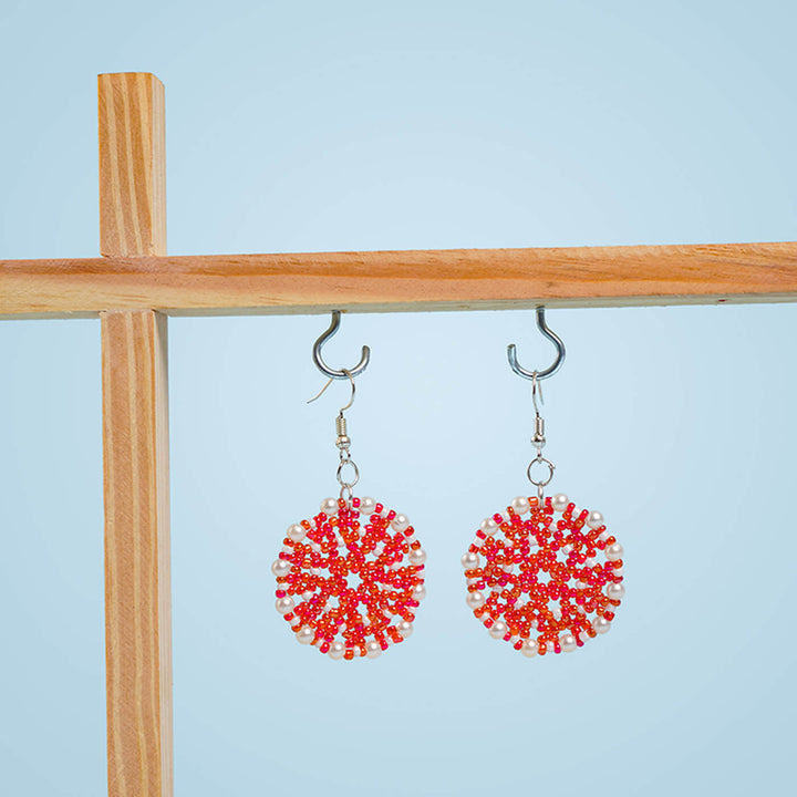 Red Meenakari-Inspired Bead Earrings