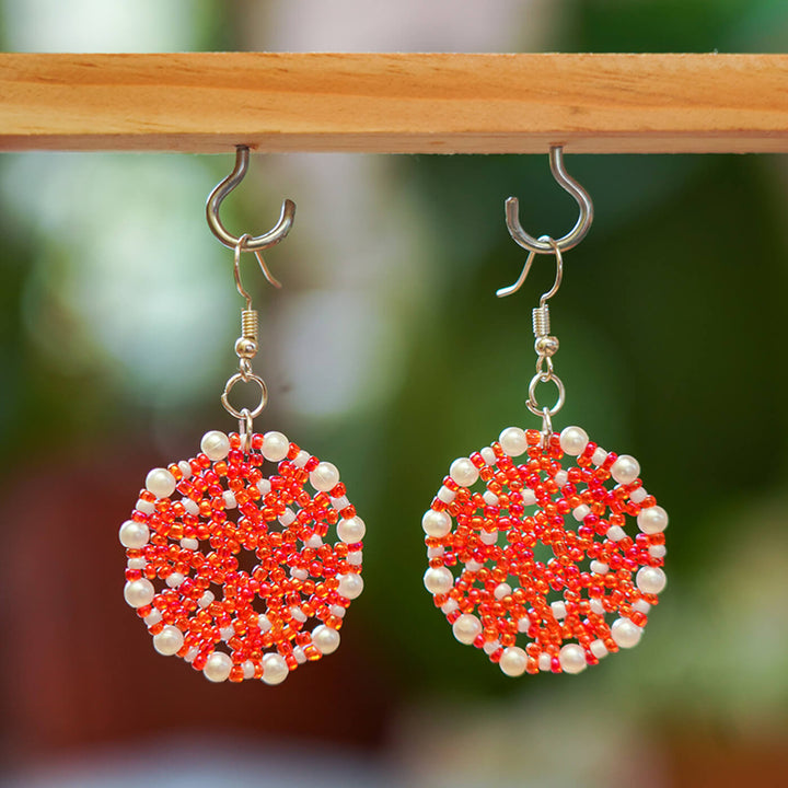 Red Meenakari-Inspired Bead Earrings