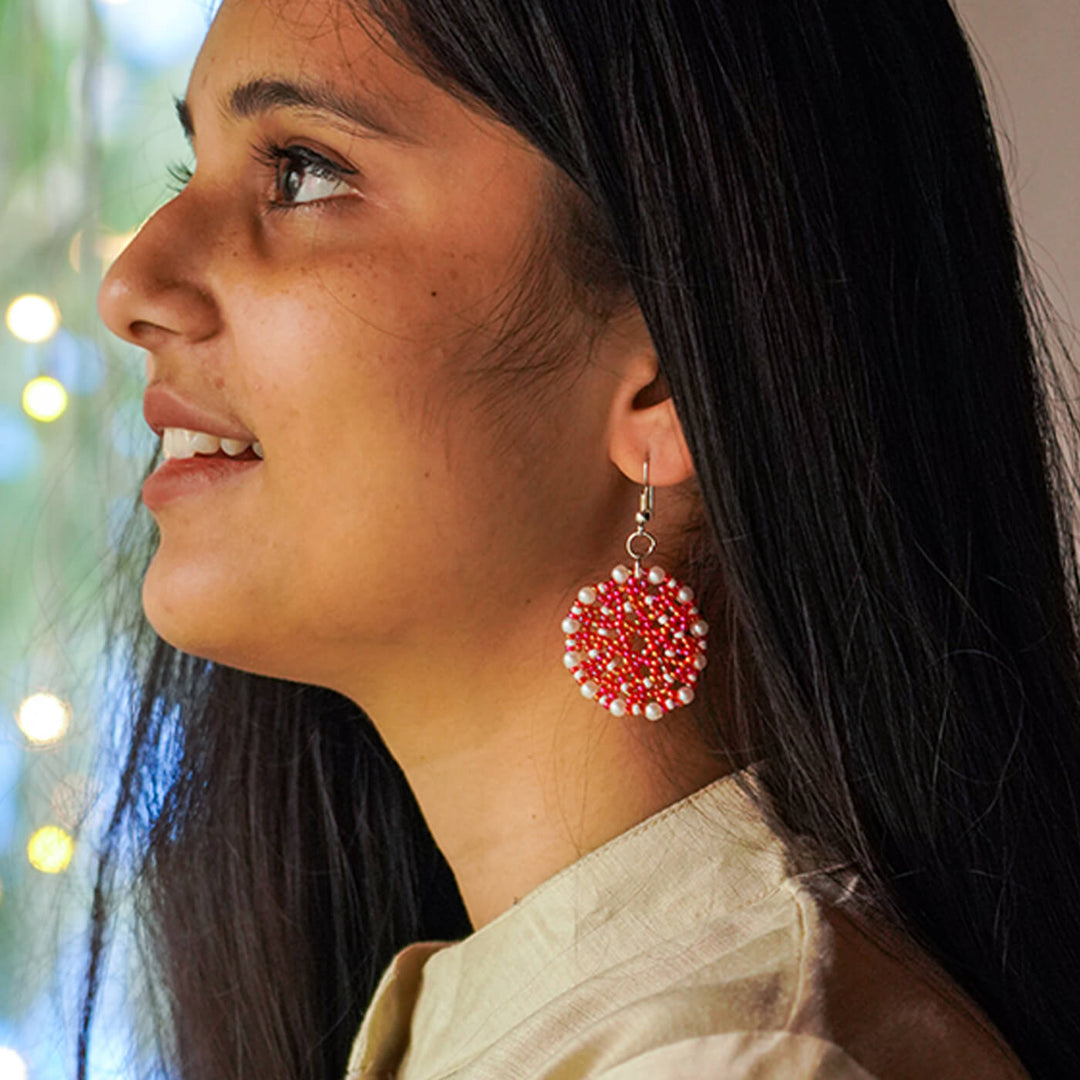 Red Meenakari-Inspired Bead Earrings