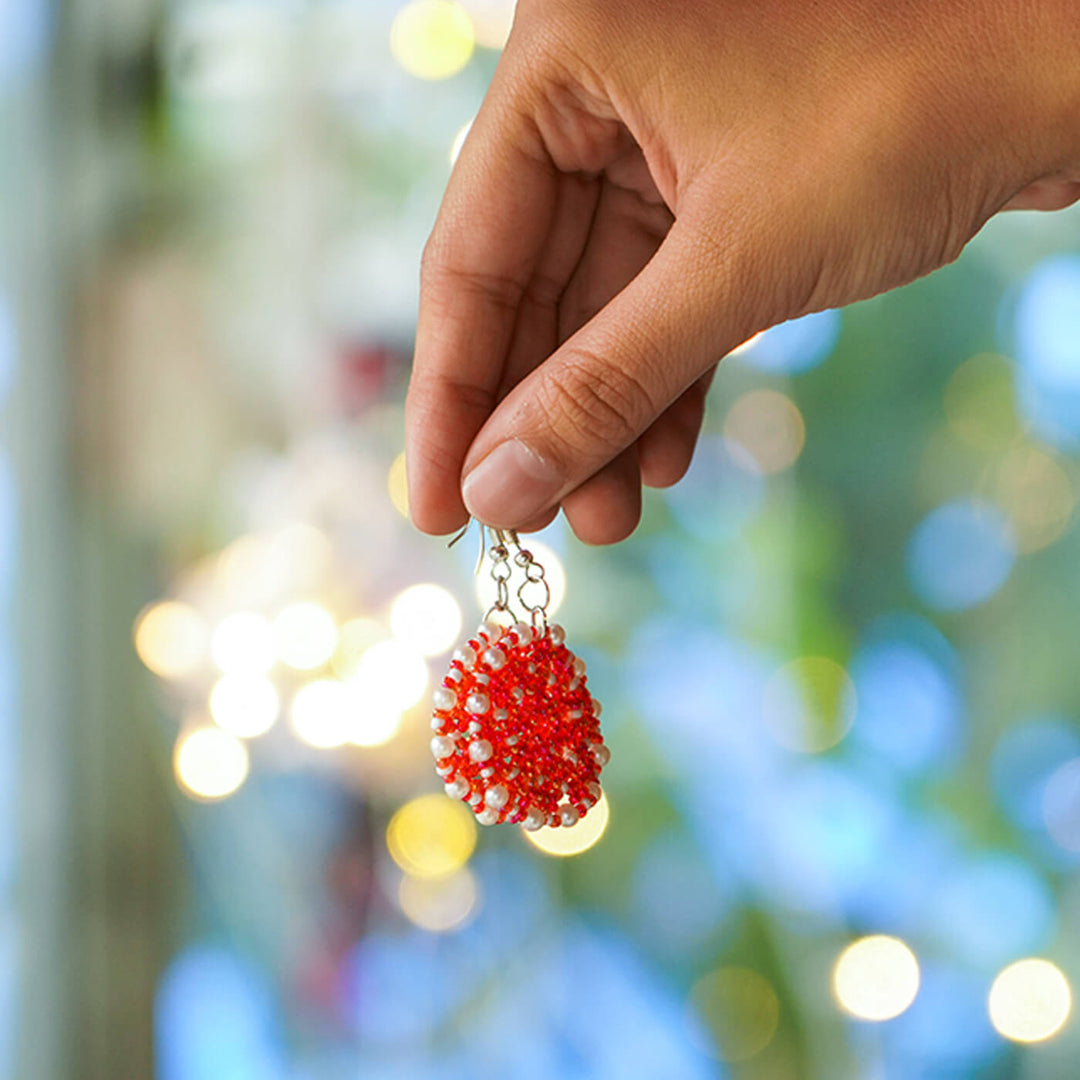 Red Meenakari-Inspired Bead Earrings