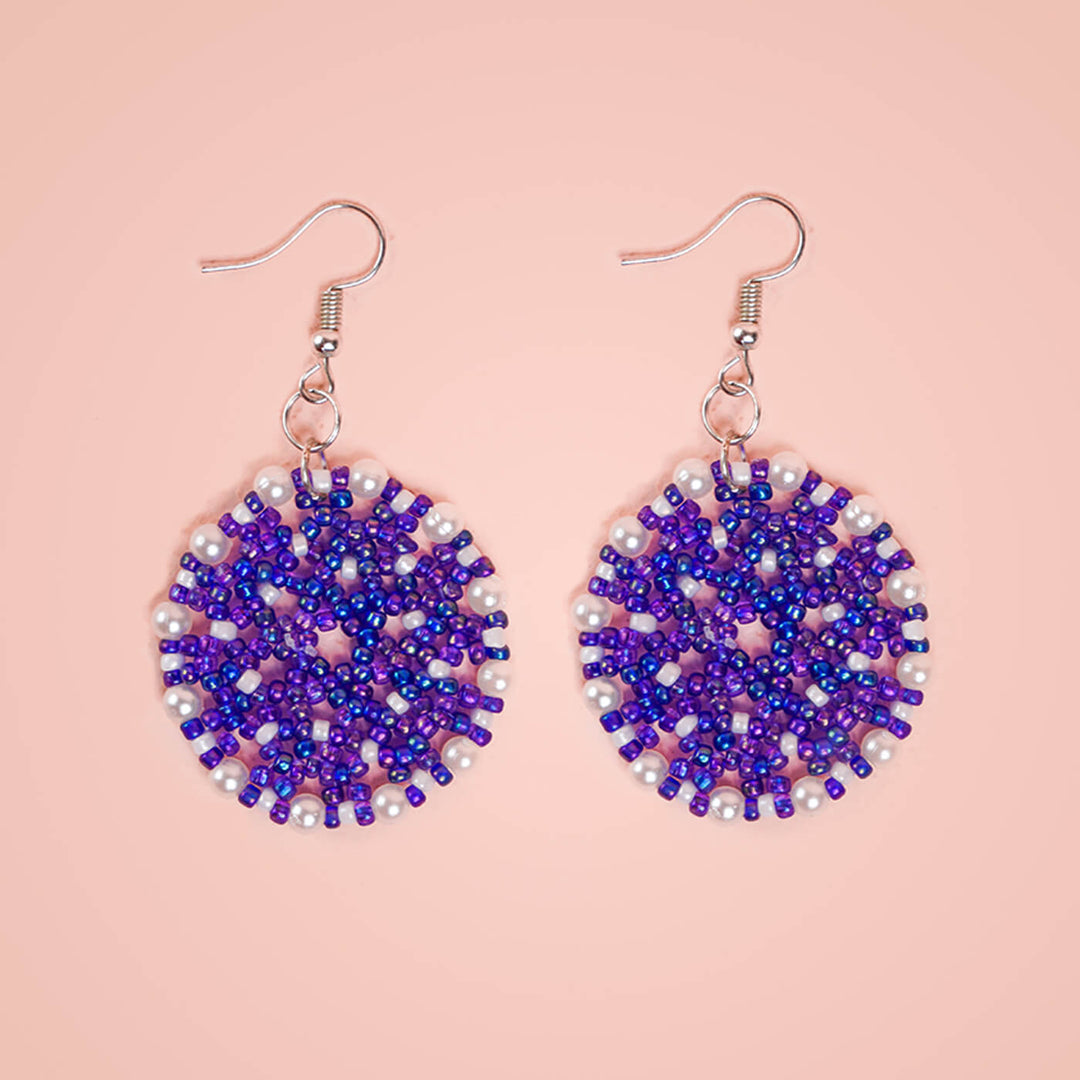 Purple Meenakari-Inspired Bead Earrings