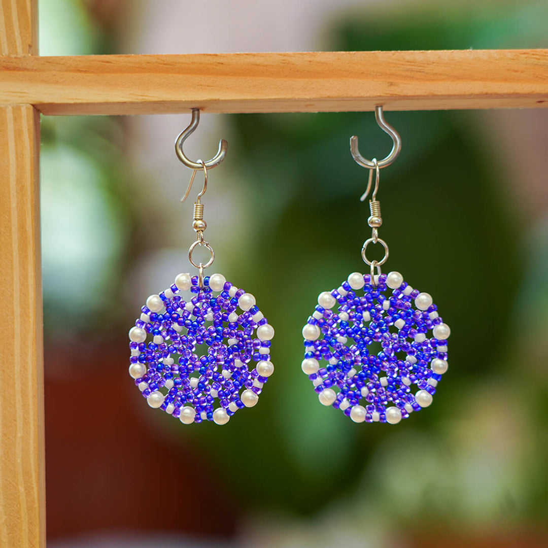 Purple Meenakari-Inspired Bead Earrings