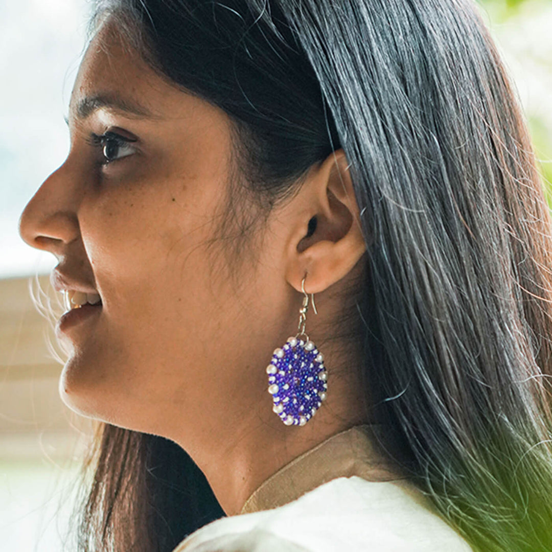 Navy Blue Meenakari-Inspired Bead Earrings