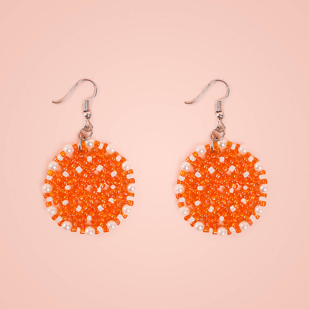 Orange Meenakari-Inspired Bead Earrings