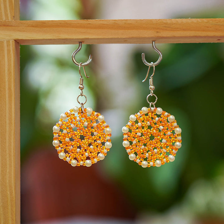 Orange Meenakari-Inspired Bead Earrings