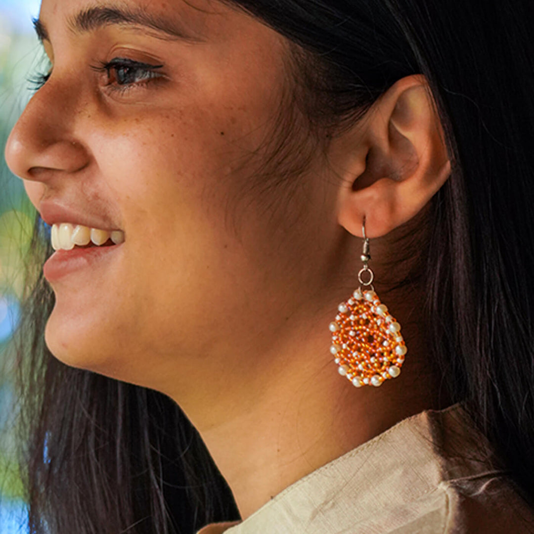Orange Meenakari-Inspired Bead Earrings