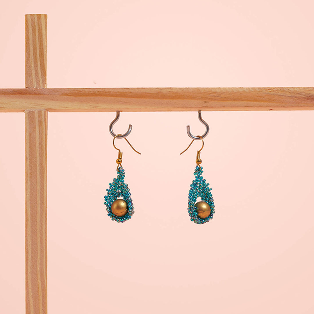 Turquoise Blue Tear-Drop Shaped Bead Earrings