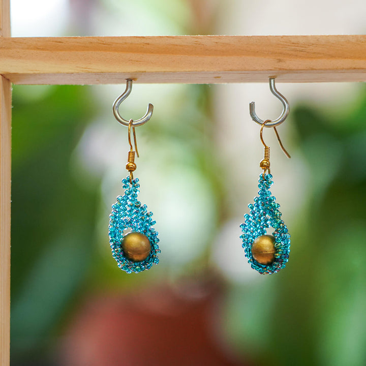 Turquoise Blue Tear-Drop Shaped Bead Earrings