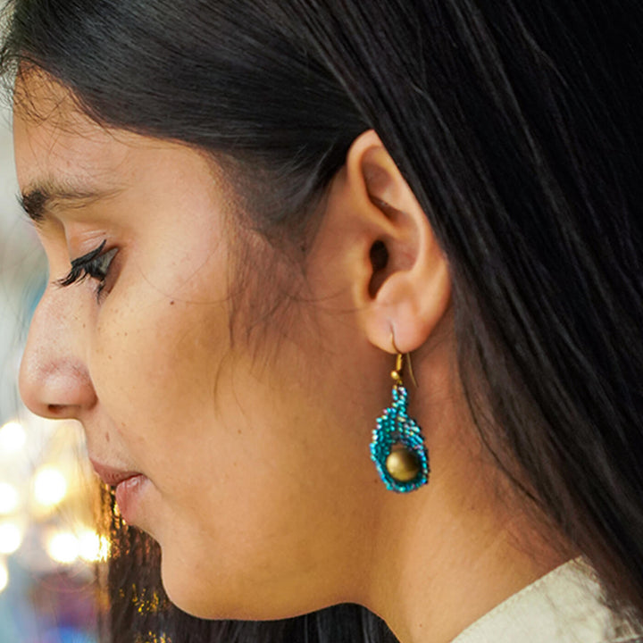 Turquoise Blue Tear-Drop Shaped Bead Earrings