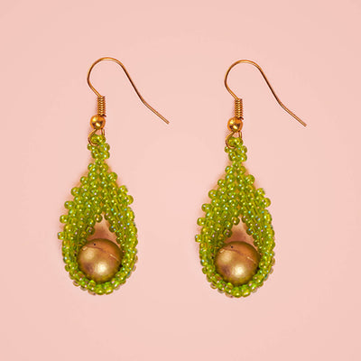 Green Tear-Drop Shaped Bead Earrings