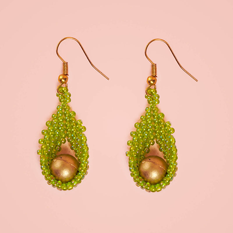 Green Tear-Drop Shaped Bead Earrings
