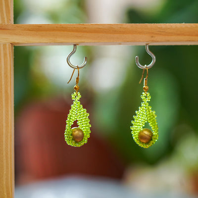 Green Tear-Drop Shaped Bead Earrings
