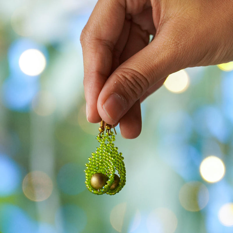 Green Tear-Drop Shaped Bead Earrings