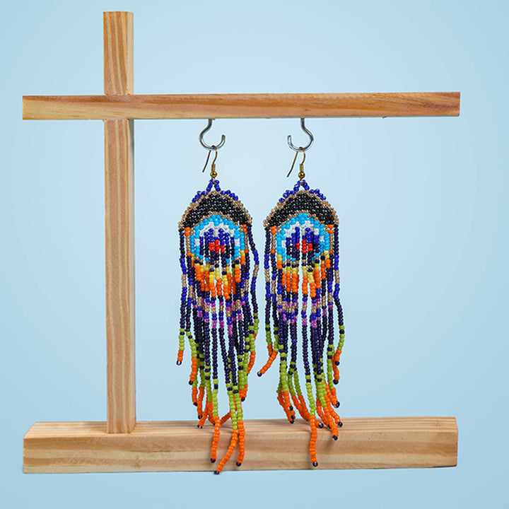 Peacock Feather-Inspired Bead Earrings