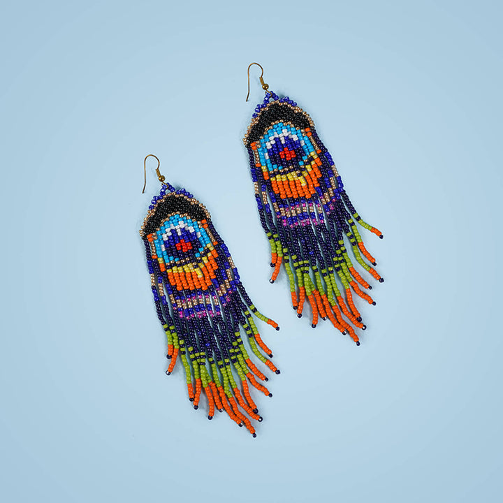 Peacock Feather-Inspired Bead Earrings