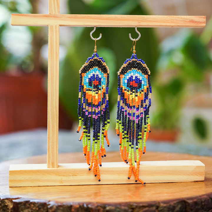 Peacock Feather-Inspired Bead Earrings