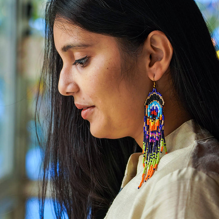 Peacock Feather-Inspired Bead Earrings