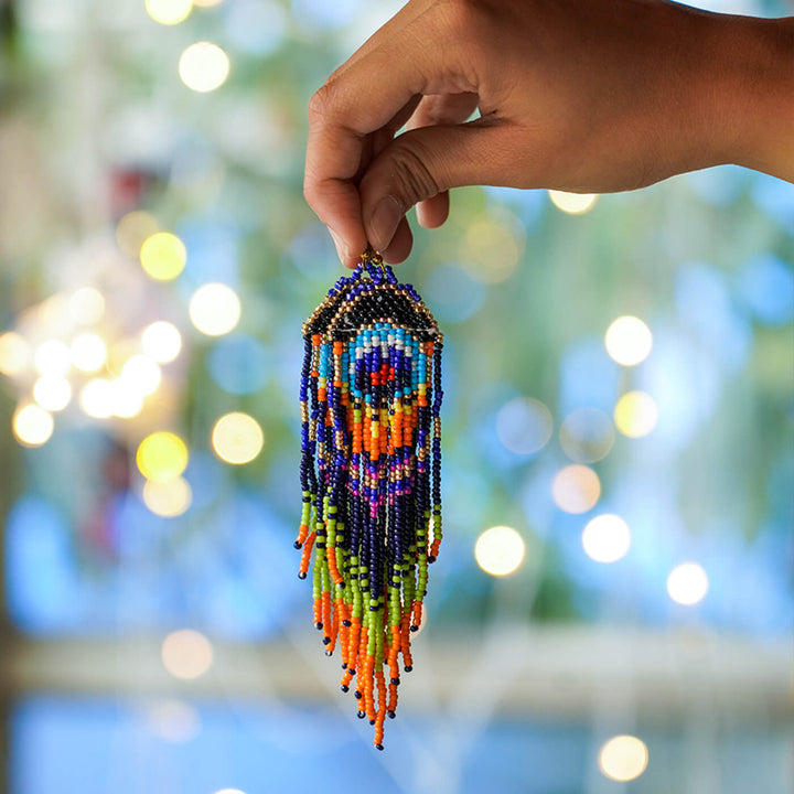 Peacock Feather-Inspired Bead Earrings