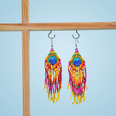 Pink and Peacock Blue Bead Earrings