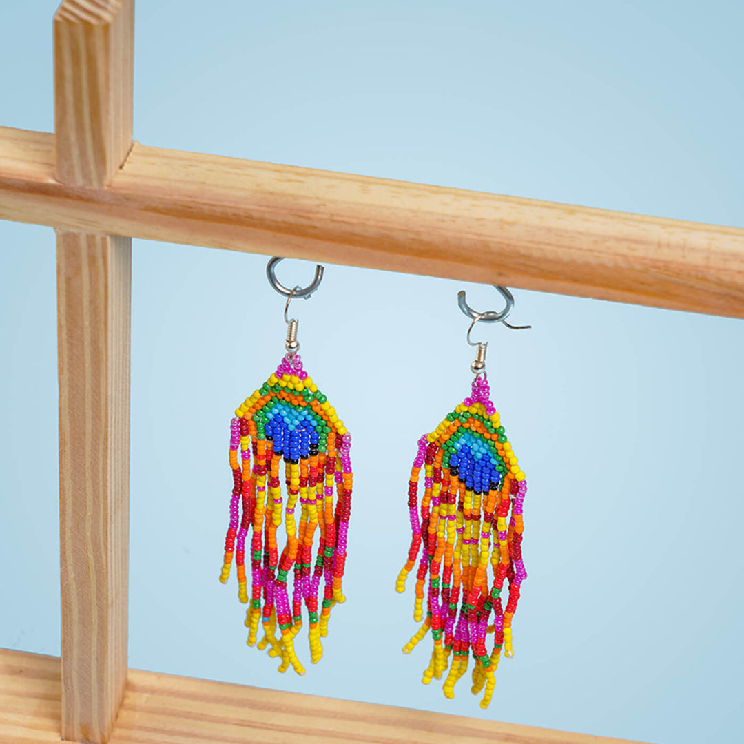 Pink and Peacock Blue Bead Earrings