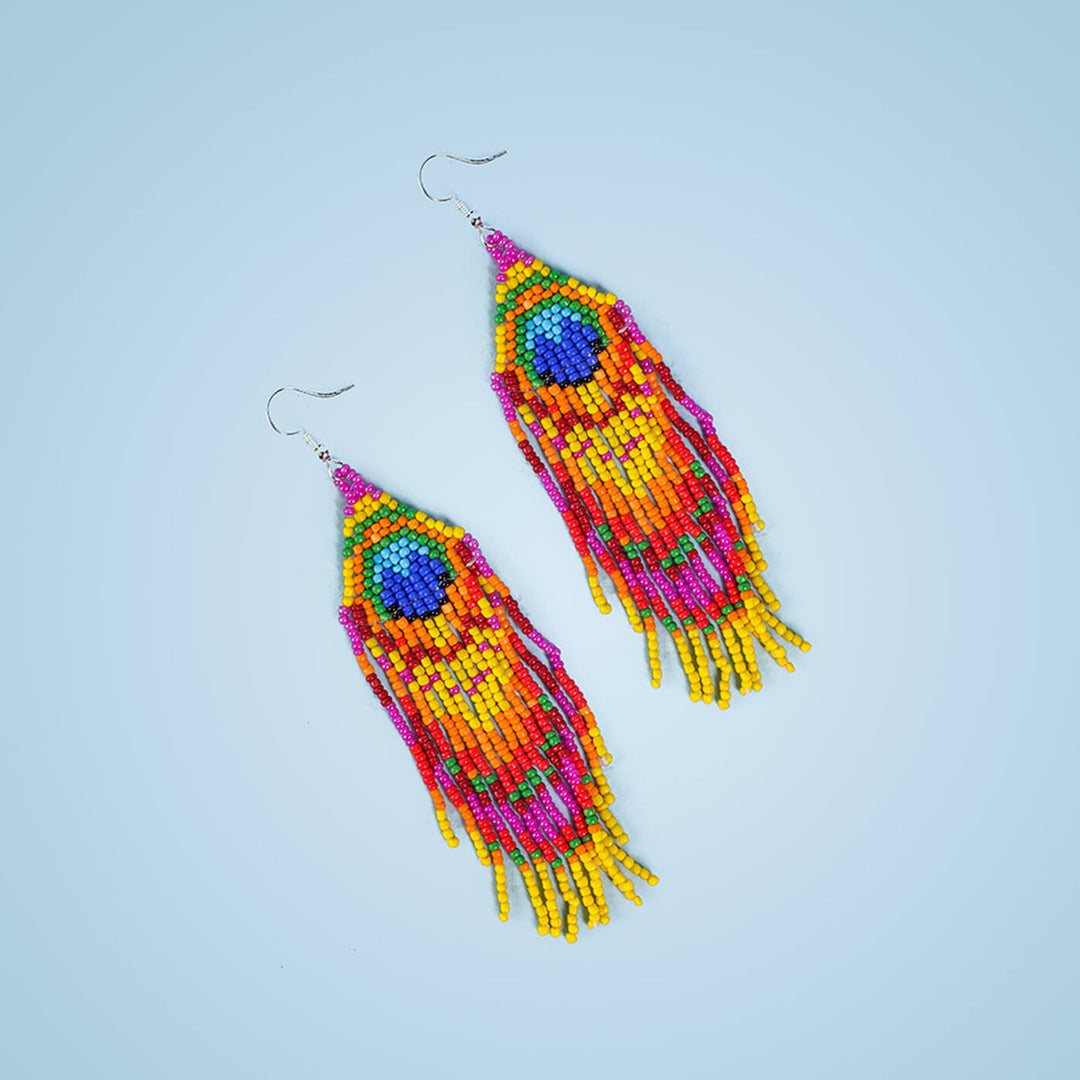 Pink and Peacock Blue Bead Earrings