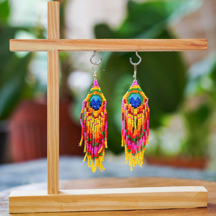 Pink and Peacock Blue Bead Earrings