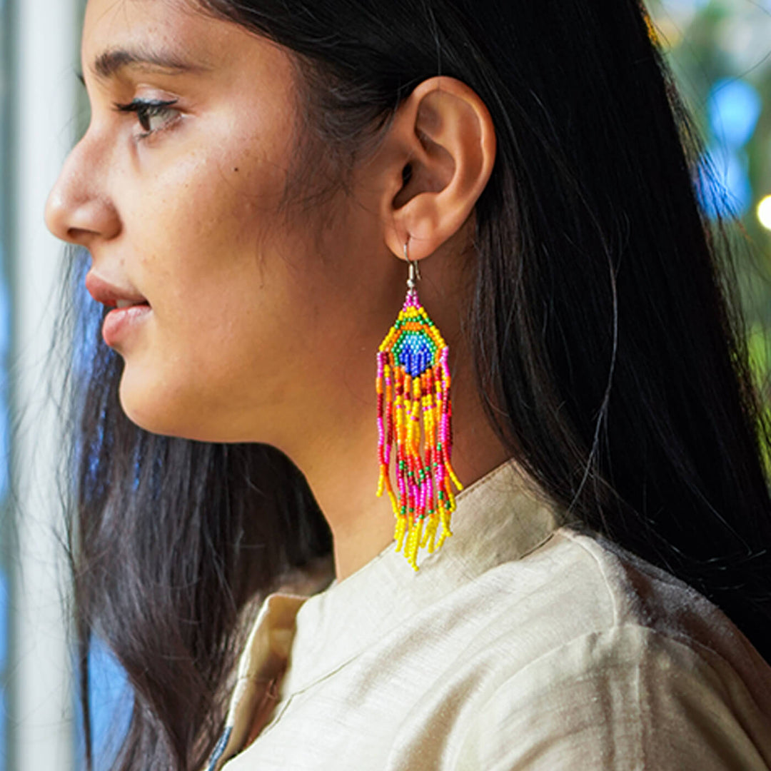 Pink and Peacock Blue Bead Earrings