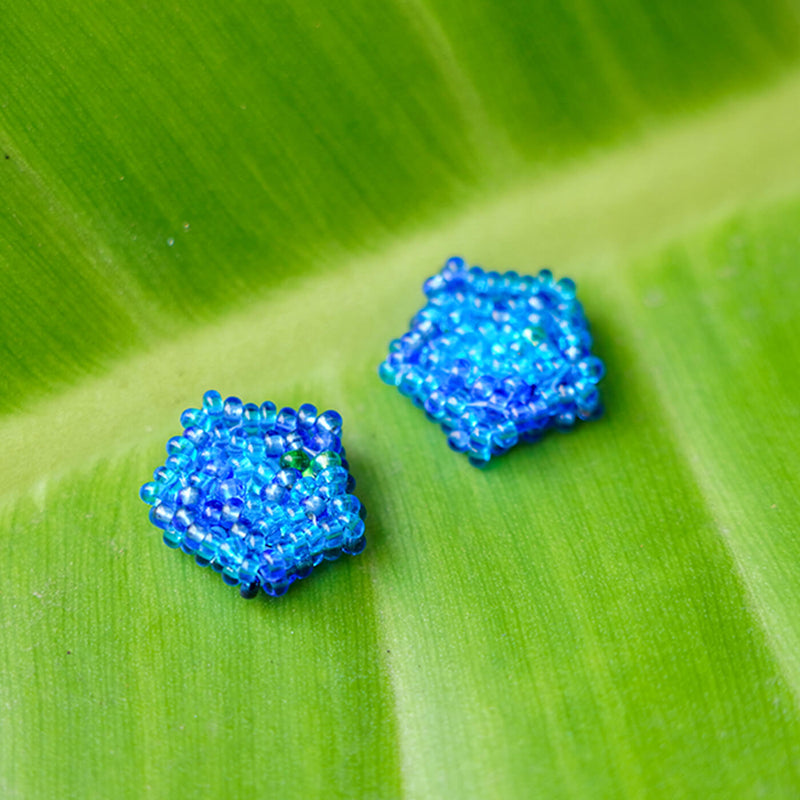 Blue Pentagonal Bead Earrings