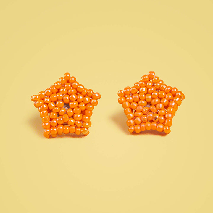Light Orange Pentagonal Bead Earrings