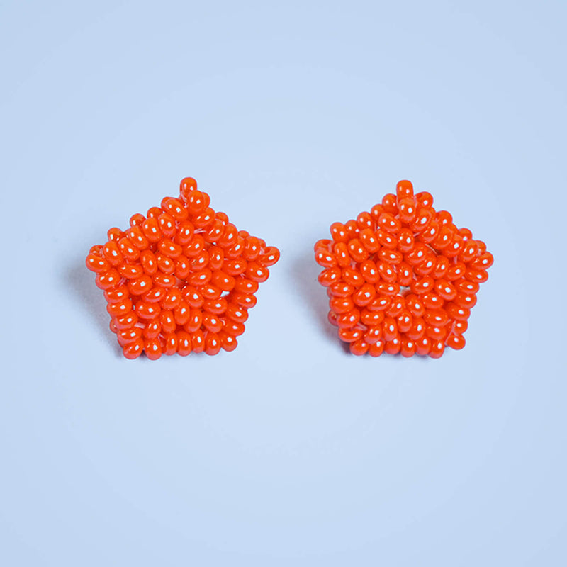 Tangy Orange Pentagonal Bead Earrings
