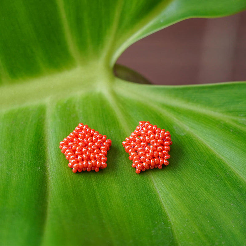 Tangy Orange Pentagonal Bead Earrings