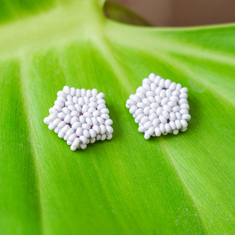 White Pentagonal Bead Earrings