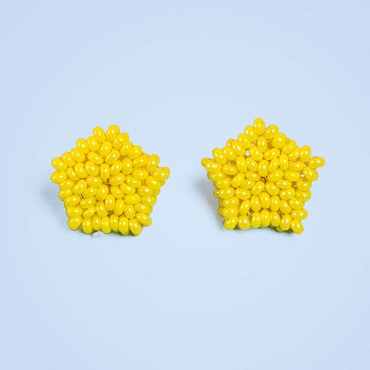 Lemon Yellow Pentagonal Bead Earrings