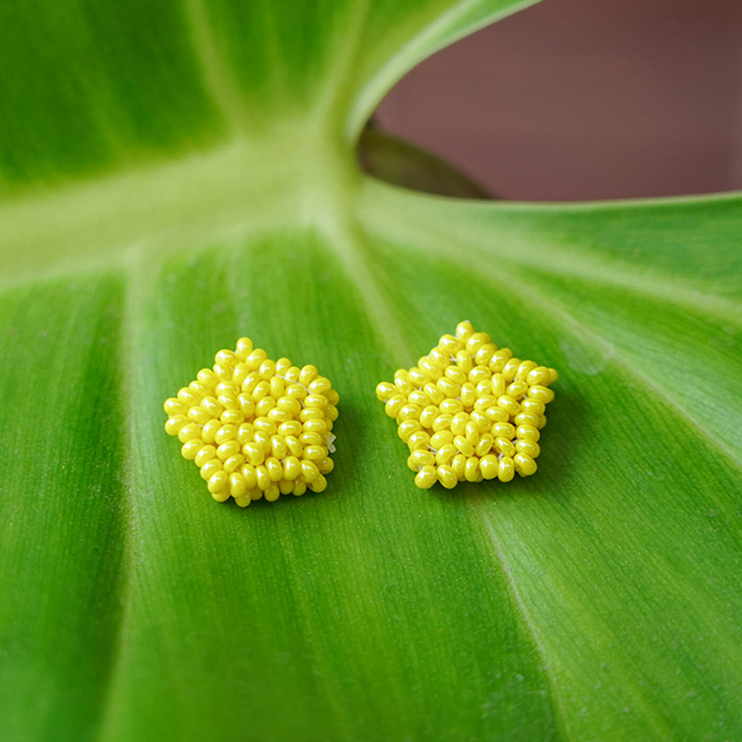 Lemon Yellow Pentagonal Bead Earrings