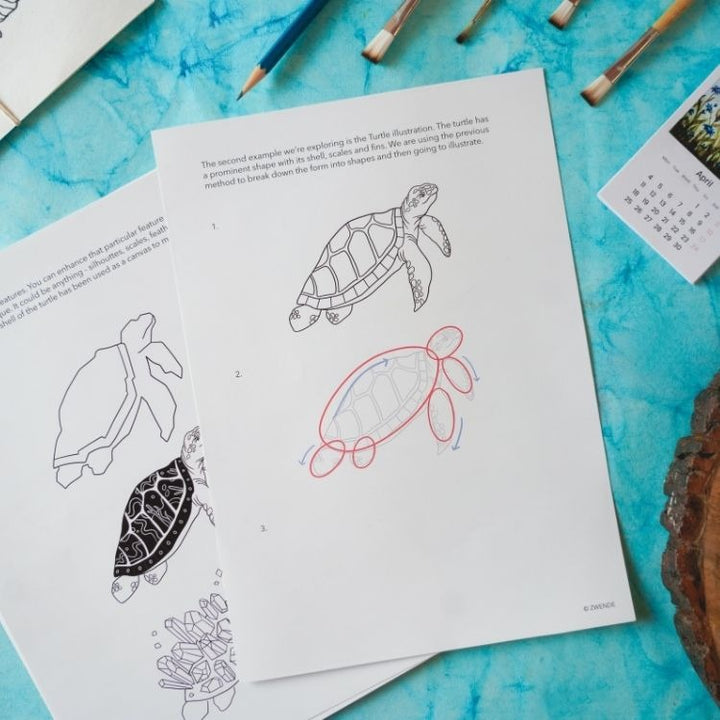 Printable Mini Guidebook - Minimalist Art Turtle Drawing - Line Art