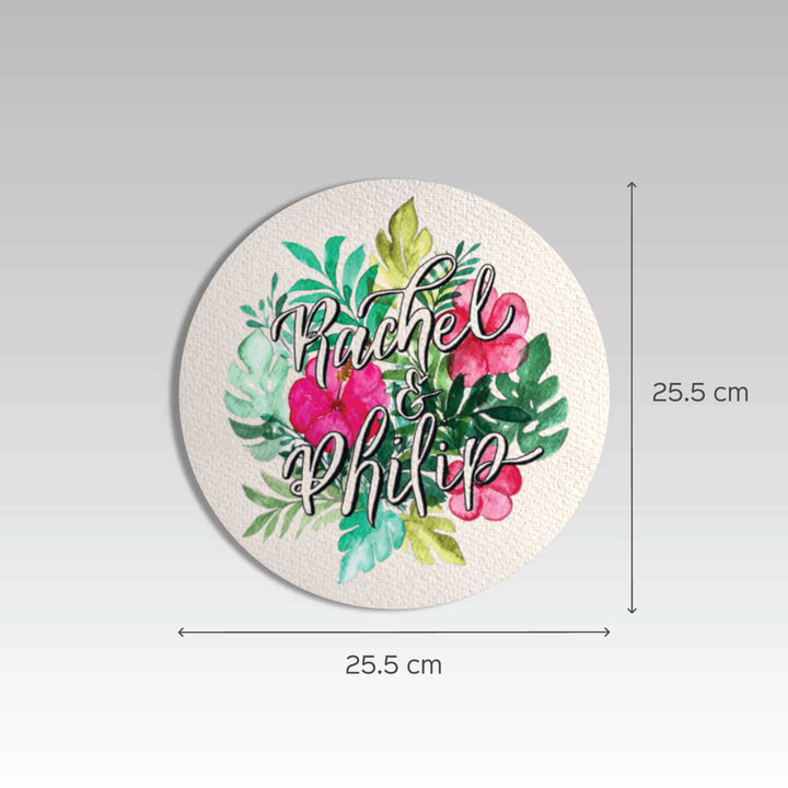 Watercolour Calligraphy Floral Name Plate - Front View with Dimensions