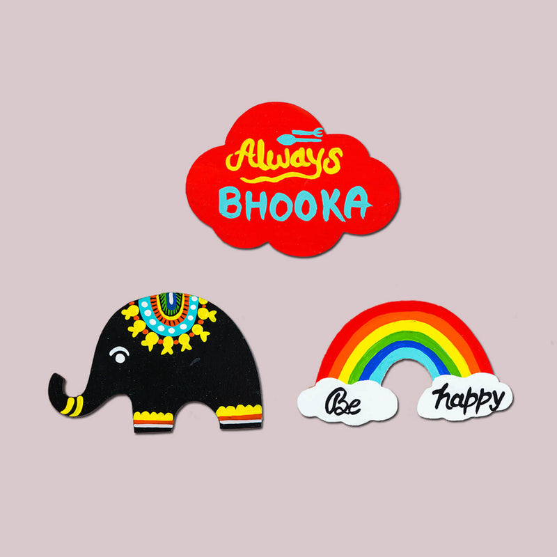 Hand-Painted Quirky Assorted MDF Fridge Magnets - Set of 3