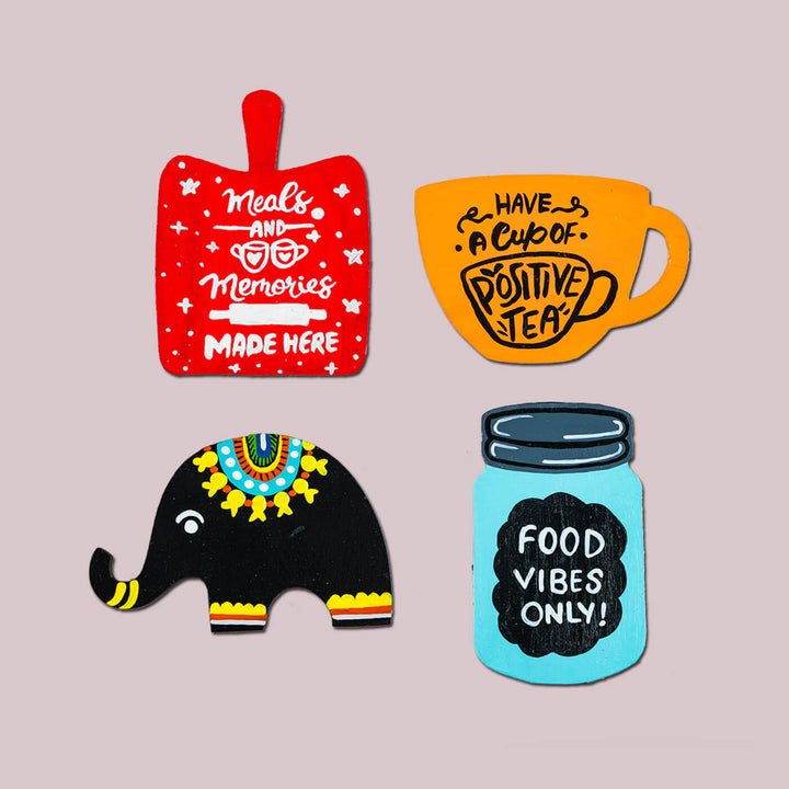 Colourful Hand-Painted MDF Fridge Magnets - Set of 4 - Zwende