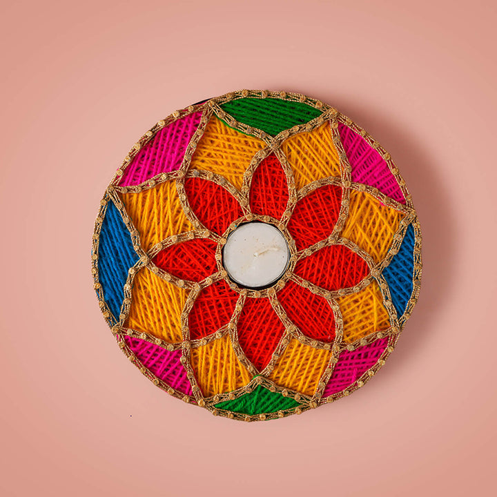 Colorful Floral Round String Art Tealight Holder