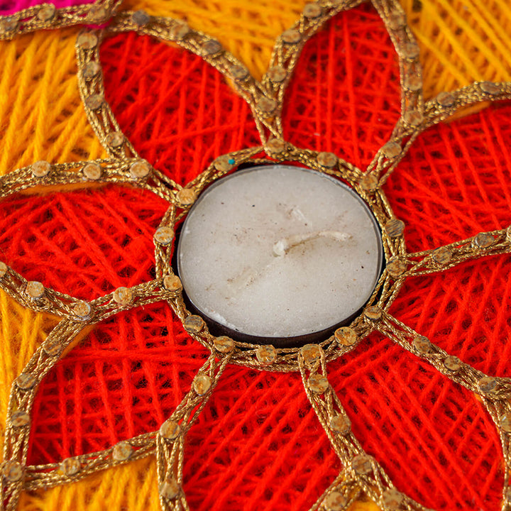 Colorful Floral Round String Art Tealight Holder