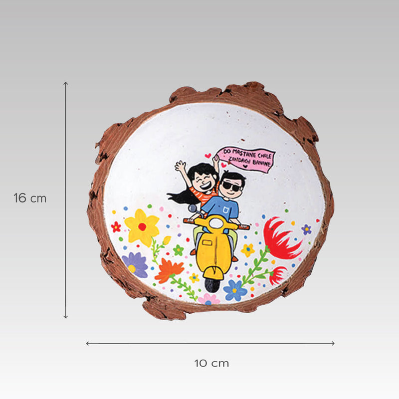 Handpainted Bark Wood Hanging - Scooty