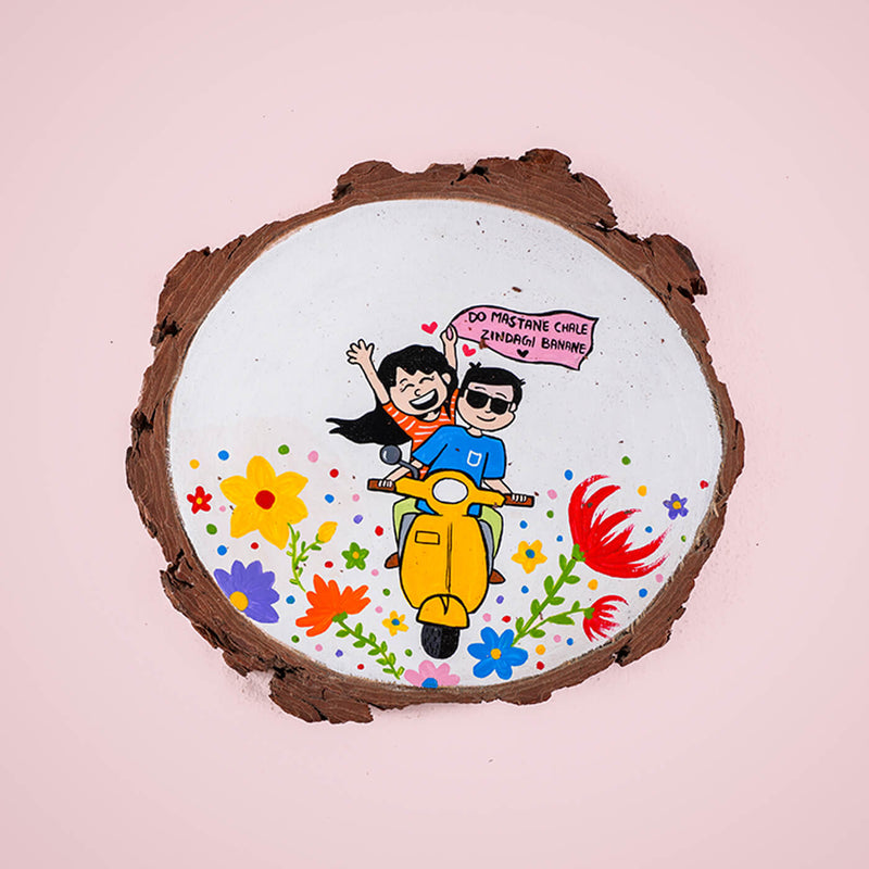 Handpainted Bark Wood Hanging - Scooty