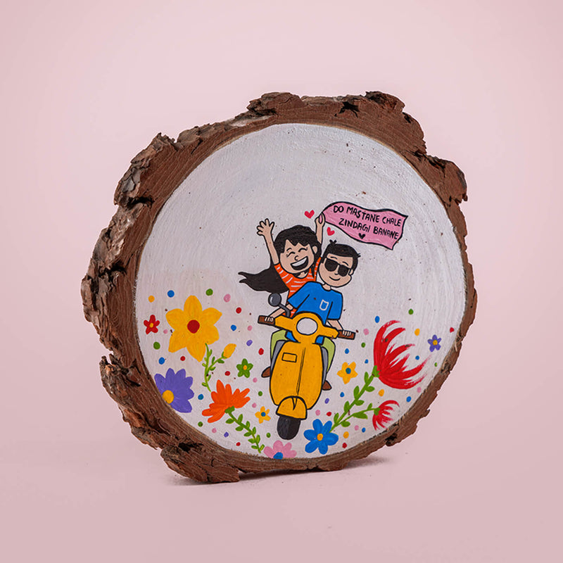 Handpainted Bark Wood Hanging - Scooty