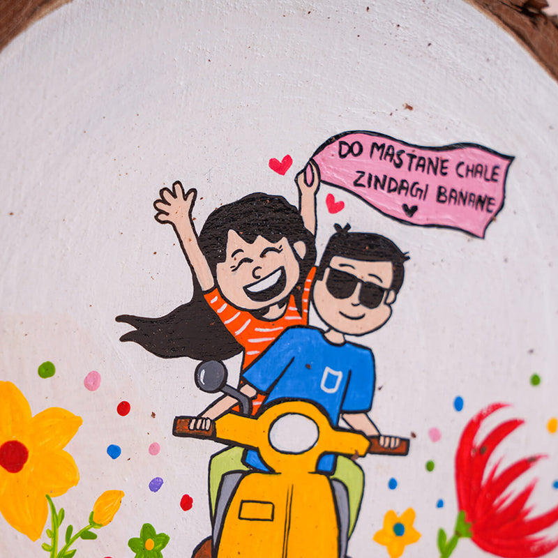 Handpainted Bark Wood Hanging - Scooty