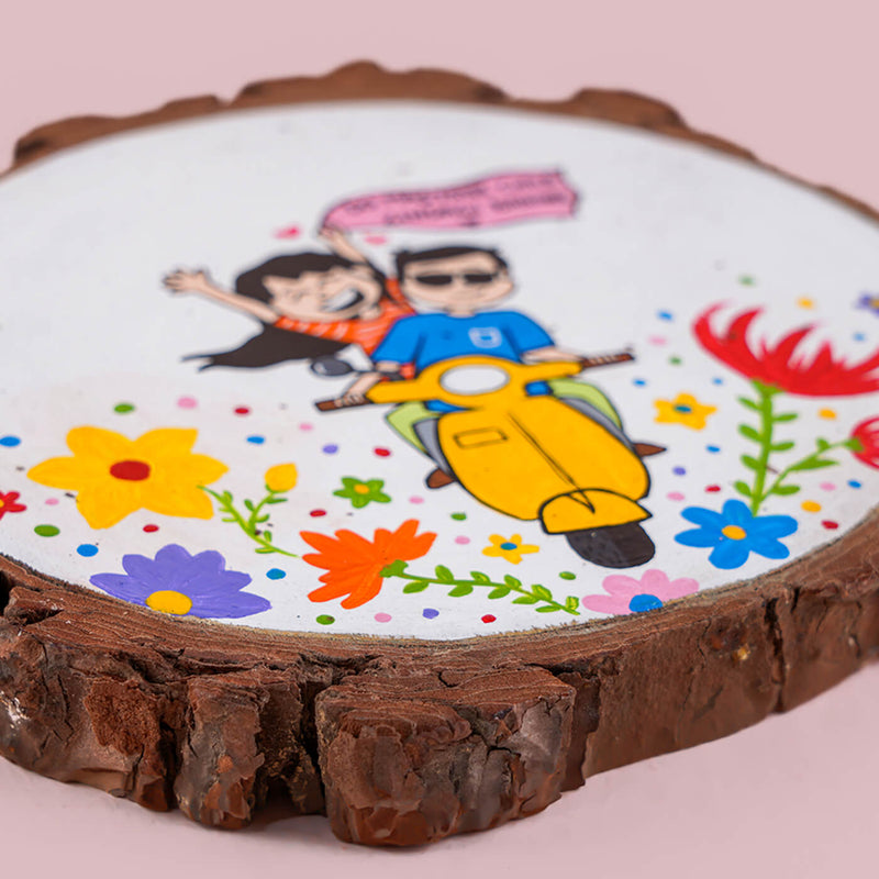 Handpainted Bark Wood Hanging - Scooty