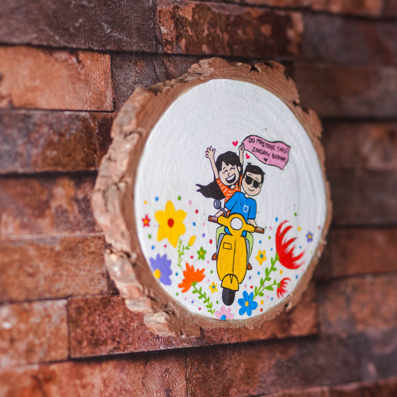 Handpainted Bark Wood Hanging - Scooty